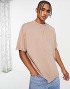 Asos Design Oversized T-shirt With Crew Neck In Light Brown