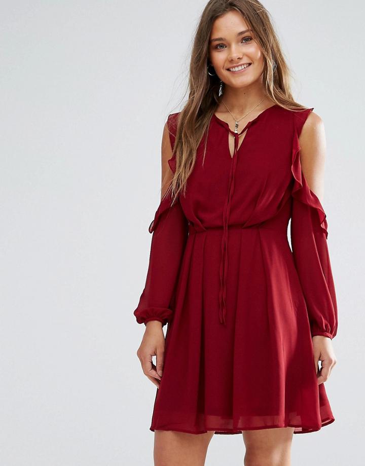 Lunik Cold Sholder Ruffled Dress - Red