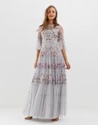 Needle & Thread Embroidered High Neck Gown In Dusk Blue - Blue