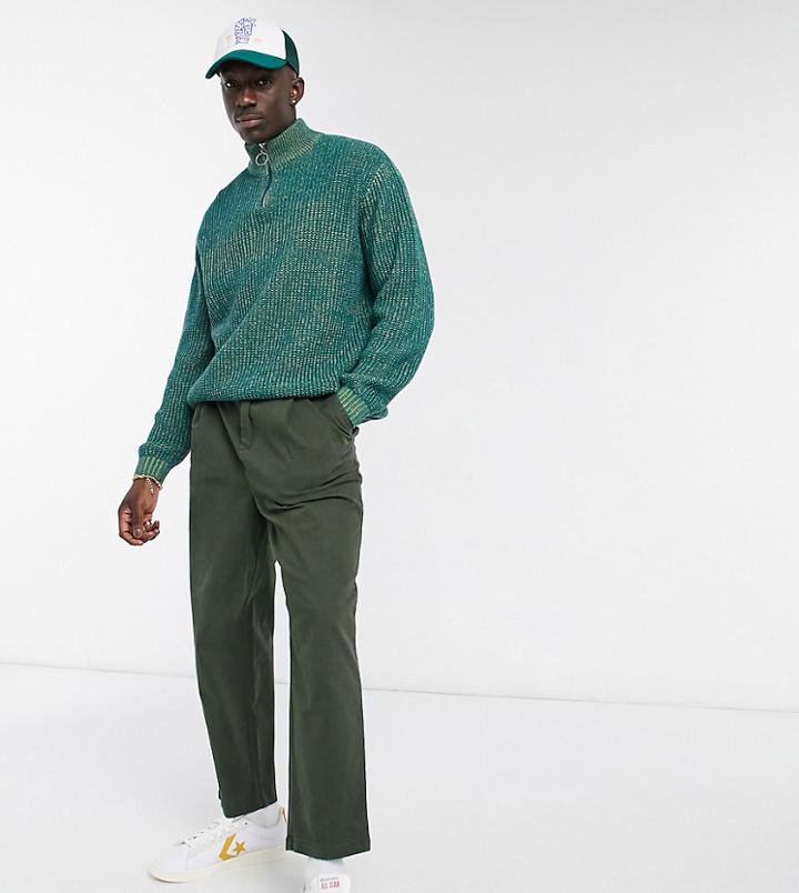 Asos Design Wide Leg Pants With Pleats In Khaki-green