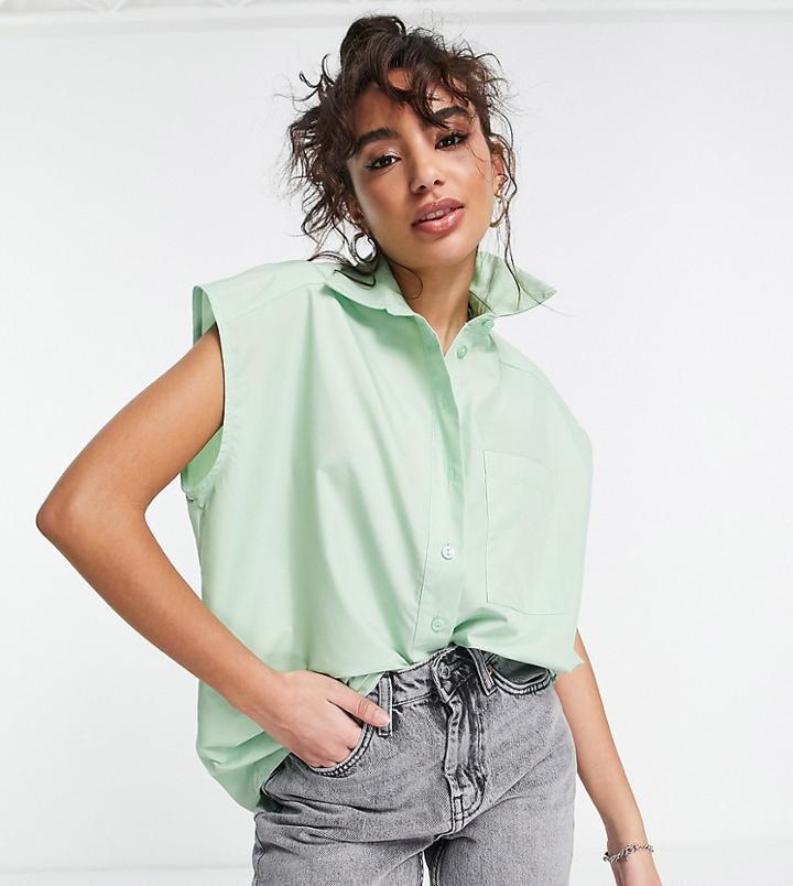 Topshop Petite Sleeveless Shirt In Green