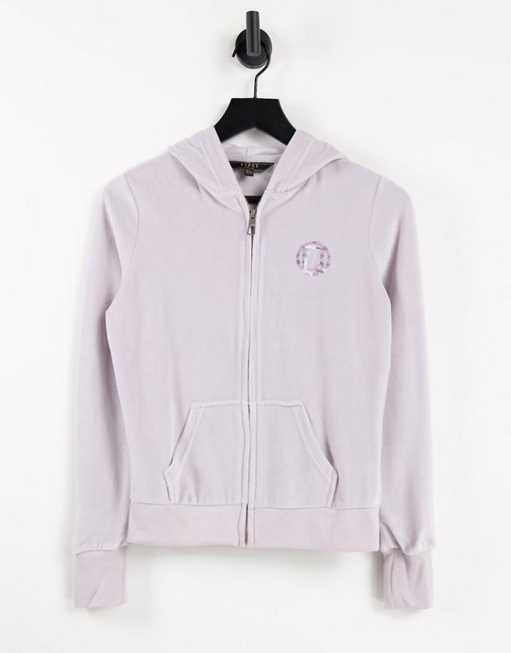 Lipsy Glitter Logo Velour Hoodie In Lilac-purple
