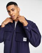 Topman Nylon Zip Through Jacket With Branding In Navy