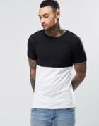 Asos Longline Muscle T-shirt With Contrast Half And Half In Monochrome