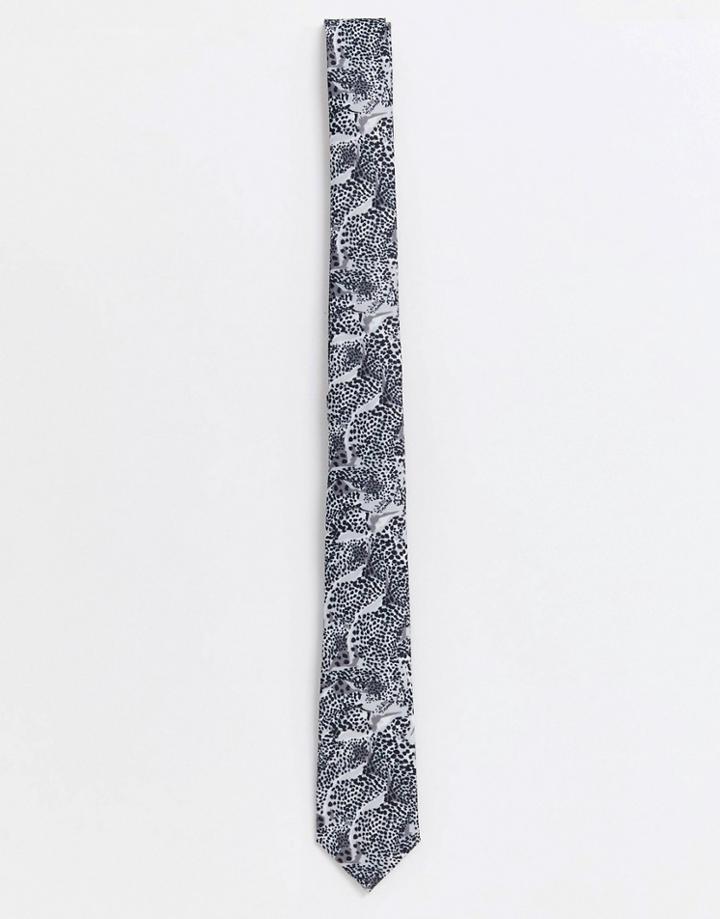 Asos Design Slim Tie In Animal Print - Black