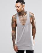 Asos Linen Mix Longline Vest With Extreme Racer Back In Grey - Gray