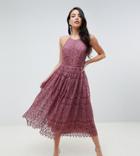 Asos Design Tall Lace Pinny Scallop Edge Prom Midi Dress - Purple