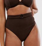 Peek & Beau Exclusive High Waist Bikini Bottom With Tort Belt In Coffee Rib - Brown