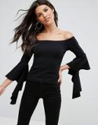 Asos Off Shoulder Top With Ruffle Cuff - Black