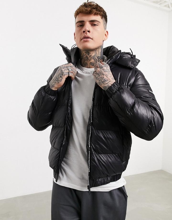 Good For Nothing High-shine Puffer With Hood In Black