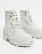 Asos Design Lace Up Boots In Gray Faux Suede On Chunky Sole With Metal Toe Cap-grey