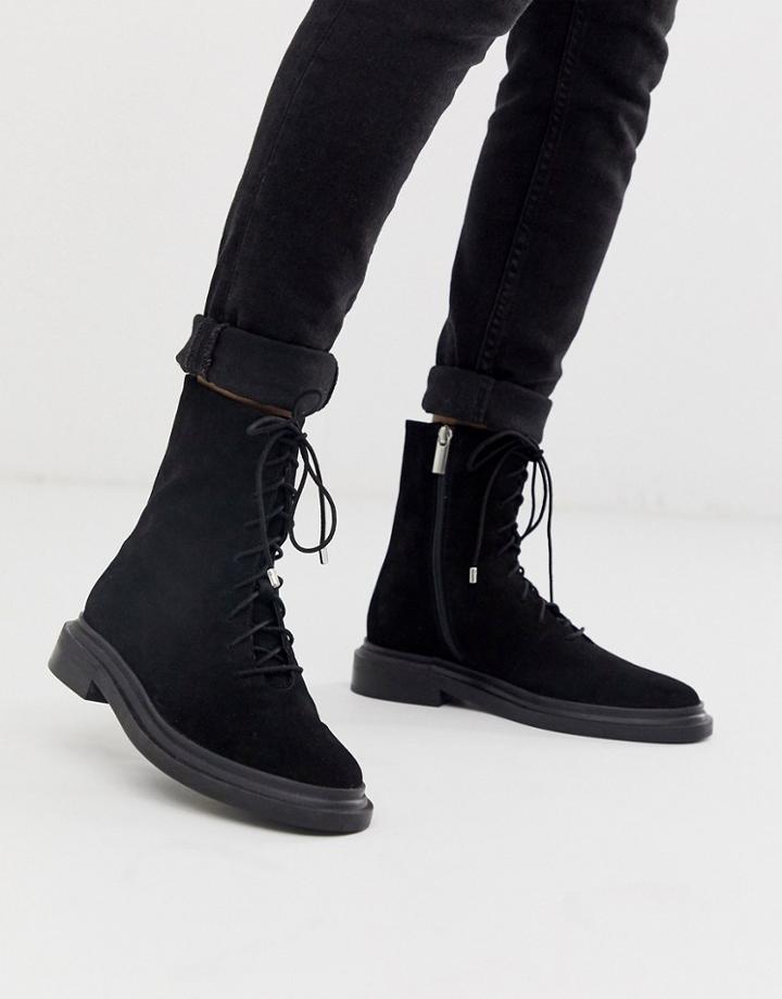 Asos Design Aniseed Premium Suede Lace Up Boots In Black - Black