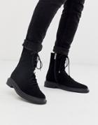 Asos Design Aniseed Premium Suede Lace Up Boots In Black - Black