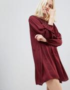 Hazel Long Sleeved Lace Yolk Shift Dress - Red