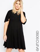 Asos Curve Dress With Lace Bib & Ruffle Sleeves - Black