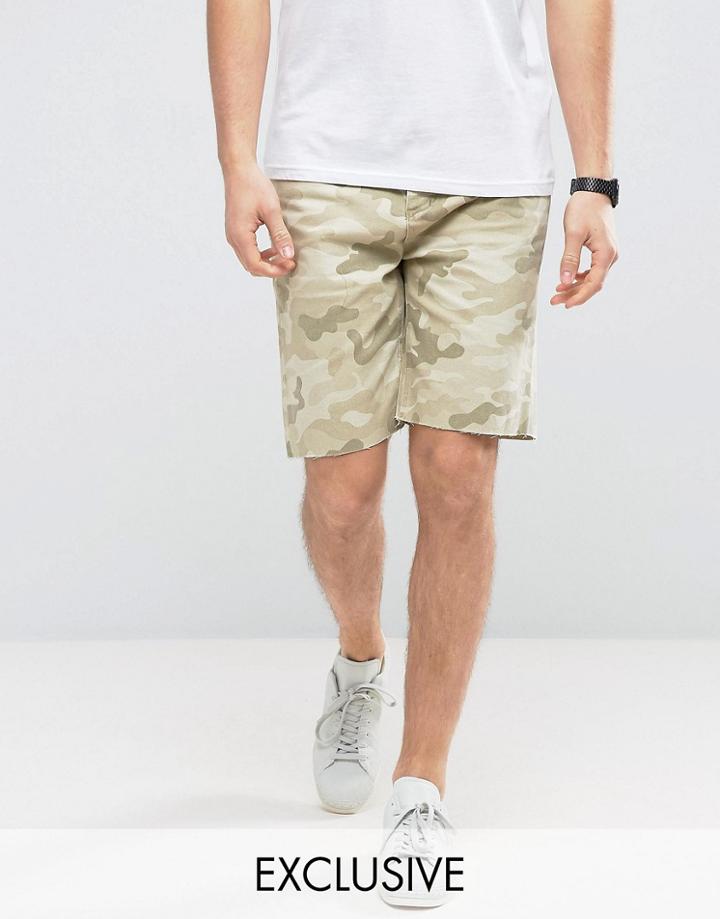 Cayler & Sons Raw Hem Denim Shorts In Camo - Beige