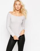 Asos The Off Shoulder Top With Long Sleeves - Gray