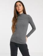 Stradivarius Ribbed Jersey Top With Embellished Sleeve Detail In Gray
