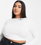 Asos Design Curve Long Sleeve Crop Top With Snap Cuff In White