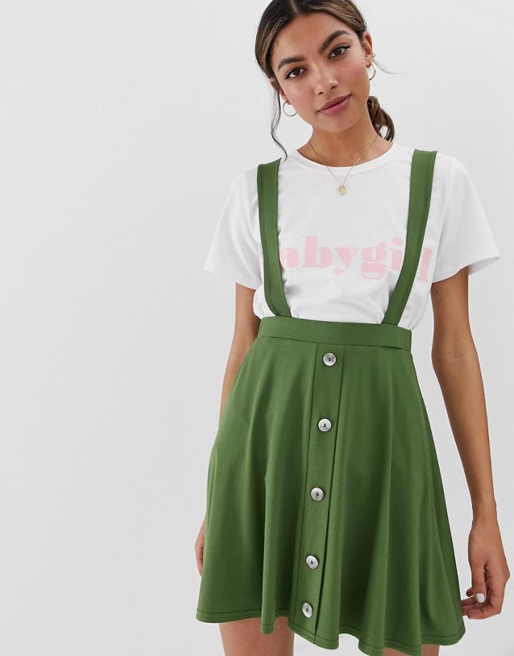 Asos Design Button Front Mini Pinafore Skirt-multi