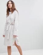 Evidnt Asymmetric Collar Dress With Waist Tie - White