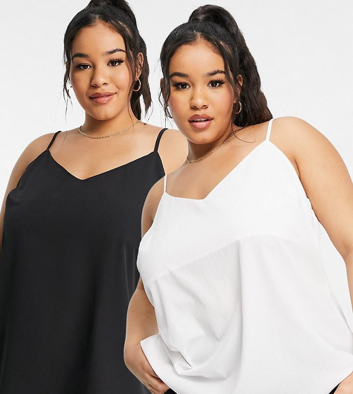 Simply Be 2 Pack Strappy Cami In Black And Ivory-multi