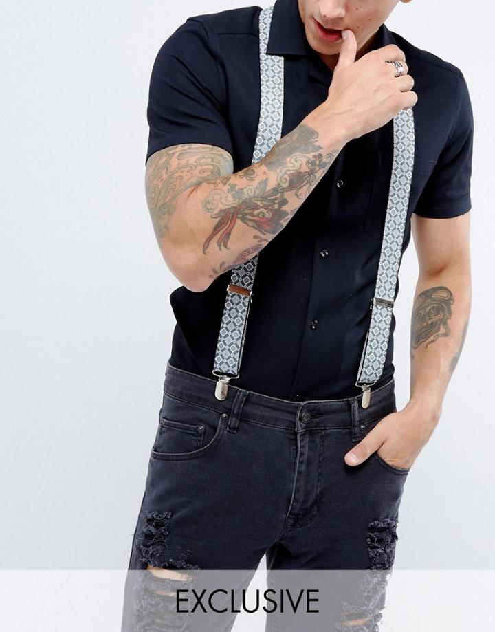 Reclaimed Vintage Inspired Suspenders In Black With Geometric Print - Black