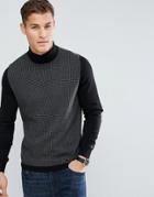 Ben Sherman Roll Neck Dog Tooth Sweater - Black