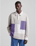 Bershka Oversized Patchwork Rugby Polo Shirt In Gray-grey