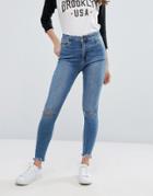 New Look Super Skinny Jeans With Ripped Knee - Blue
