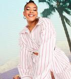 Asos Design X Millie Curve Cropped Shirt In Pink Stripe-multi