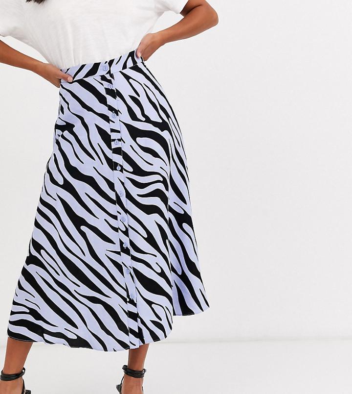 Glamorous Petite Button Through Midaxi Skirt In Vintage Zebra-blue