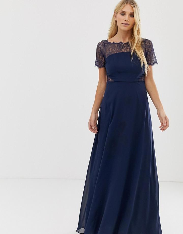 Asos Lace Insert Paneled Maxi Dress-navy