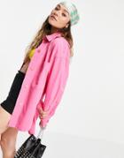 Bershka Oversized Poplin Shirt In Pink