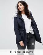 New Look Curve Faux Fur Hood Parka - Blue