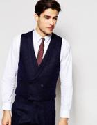 Hart Hollywood By Nick Hart 100% Wool Double Breasted Vest In Slim Fit - Navy