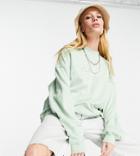 Bershka Copenhagen Embroidered Collegiate Sweat In Sage Green