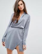 Stylestalker Wrap Satin Mini Dress - Blue