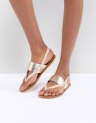 Warehouse Metallic Leather Flat Sandals - Silver