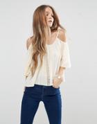 Qed London Cami Top With Lace Detail - Ecru