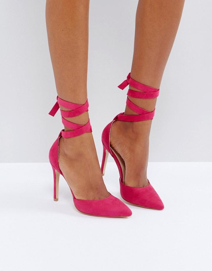 Truffle Collection Tie Ankle 2part Point High Heels - Silver