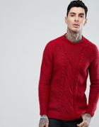 Asos Cable Knit Mohair Wool Blend Sweater In Red - Red