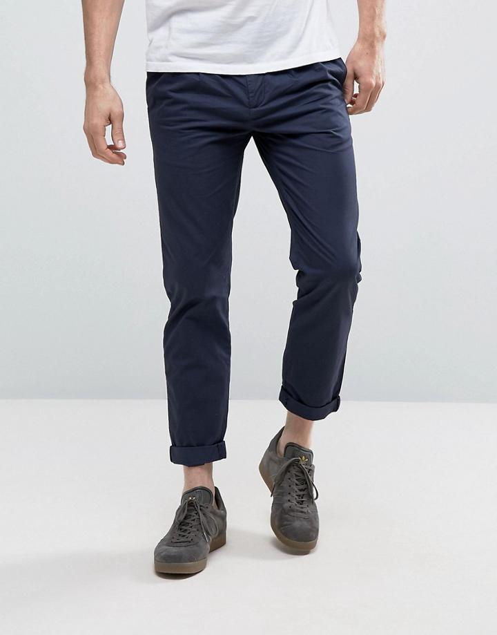 Kiomi Tapered Fit Chinos With Pleated Waistband - Navy