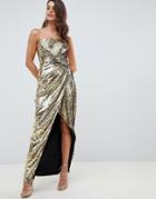 Asos Design Bandeau Maxi Dress In Allover Sequin-gold