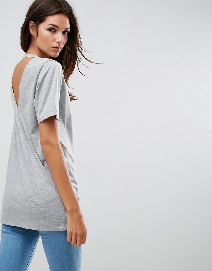 Asos T-shirt With Cutout Back - Gray