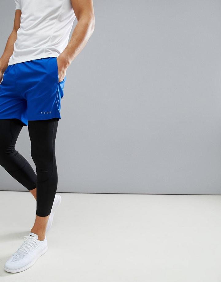 Asos 4505 Training Shorts In Mid Length In Blue - Blue