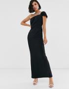Yaura One Shoulder Bardot Sleek Maxi Dress In Black - Black