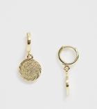 Reclaimed Vintage Inspired Huggie Hoop Drop Coin Earring - Gold