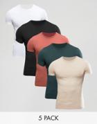 Asos 5 Pack Muscle Crew Neck T-shirt Save - Multi