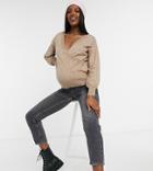 Asos Design Maternity Wrap Sweater In Taupe-neutral